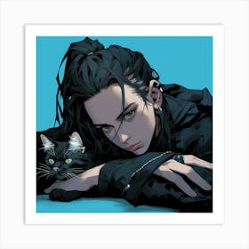 Woman With Cat Art Print