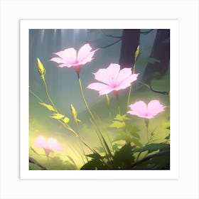 Pink Flowers In The Forest Art Print