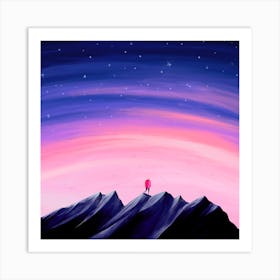 Person Standing On Top Of Mountain Art Print