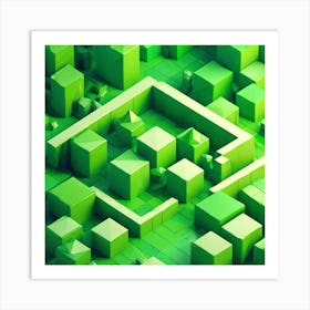 Abstract Green Cubes Art Print