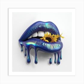 Blue Lips With Sunflowers Art Print