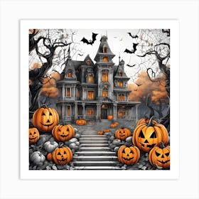 Halloween House With Pumpkins 4 Art Print