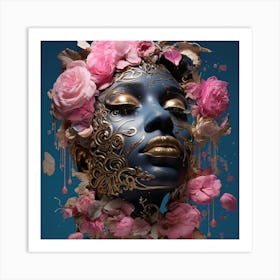 Woman With Flowers On Her Face Art Print