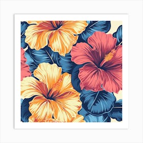 Hibiscus Seamless Pattern 12 Art Print