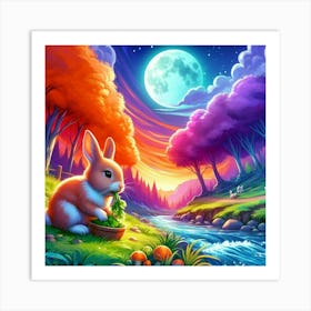 Rabbit Eating Grass By A Stream 1 Art Print