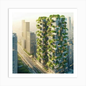 Tree-Lined Skyscraper Art Print