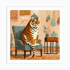 Tiger Sitting on Sofa in a Moroccan Living Room Art Print