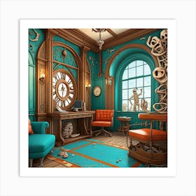 Steampunk Sitting Luxury Cubism Style Art Print