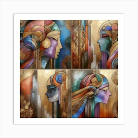 Four Women In A Row Art Print