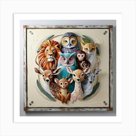 Owls And Deer Art Print