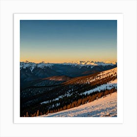 Sunrise Over Snowy Mountains, in the beginning of winter Art Print