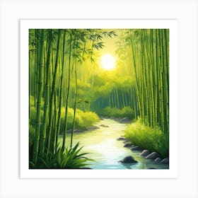 A Stream In A Bamboo Forest At Sun Rise Square Composition 250 Art Print