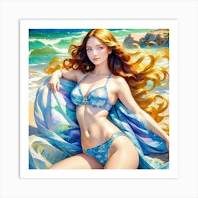 Girl On The Beach yu Art Print