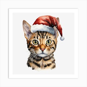 Bengal Cat In Santa Hat 1 Art Print