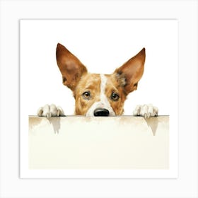 Dog Peeking Over A Sign 13 Art Print