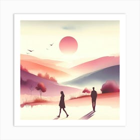 Couple Walking In The Countryside Art Print