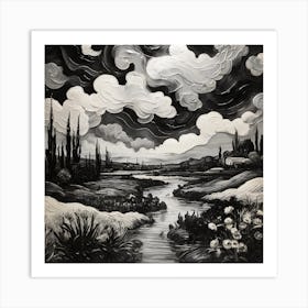 Landscape, Black and white Art Print