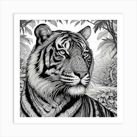 Line Art tiger 1 Art Print