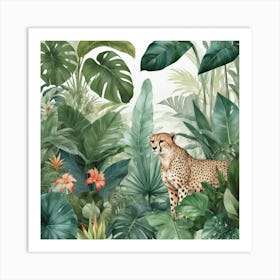 Indoor Tropical Plant Jungle With Cheetah Art Print 0 Art Print