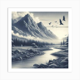 Landscape With Birds Art Print