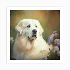 White Dog In Purple Flowers Art Print