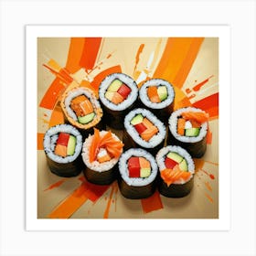 Sushi On Orange Background Art Print