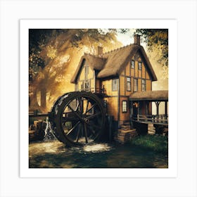 Watermill In The Forest Art Print