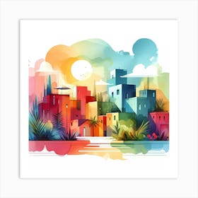 Watercolor City Background Art Print