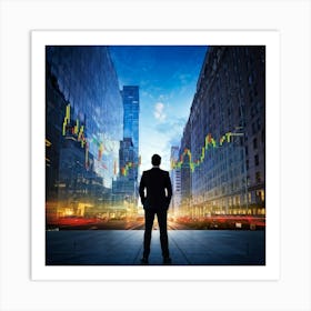 Career Progress Graph Soaring Upwards Against A Backdrop Of A Bustling Wall Street A Businessman In (4) Art Print