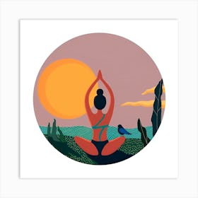 Woman In Yoga Pose At Sunset Art Print