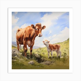 Cow And Calf Art Print