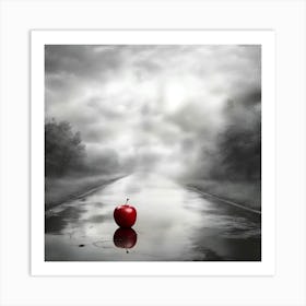 Red Apple On Wet Asphalt -Shortcut From The Garden Of Eden  Art Print