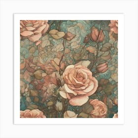 Peach Roses Art Print