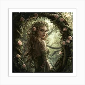 Dryad Standing In An Archway Of Roses Art Print