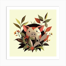 Piggy Hiding In The Bushes Art Print