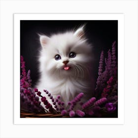 White Kitten In A Basket Art Print