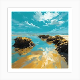 The Turquoise Sea and Golden Sands of Rocky Beach 2 Art Print