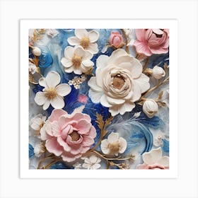 White and blue and pink Art Print