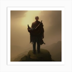 Man Standing On Top Of A Mountain Art Print