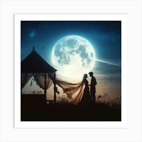 A romantic and enchanting moonlit scene with a silhouetted couple3 Art Print