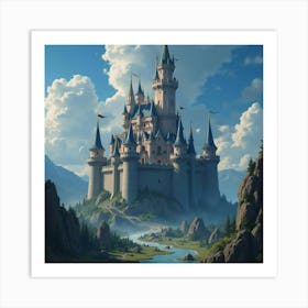 Giant Castle With Towering Spires And A Shimmering Magical Shield 1 Art Print