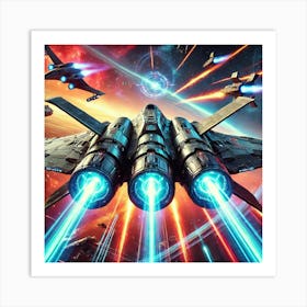 A Futuristic Sci Fi Scene Focusing On Harmony Fighter Plasma Cannons Art Print