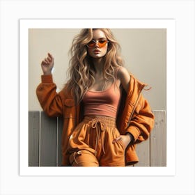 Orange Girl Posing Art Print