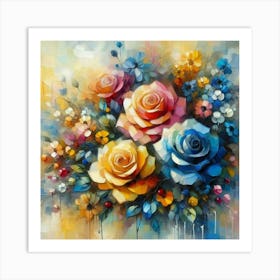 Colorful Roses oil painting abstract painting art 8 Art Print