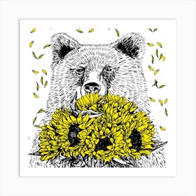 Bear With Sunflowers Art Print