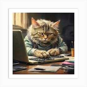 Cat Working On Laptop 4 Art Print