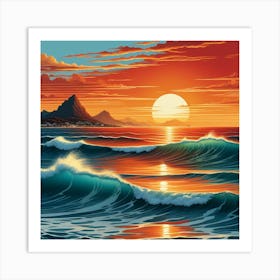 Sol Refleja En El Mar Art Print