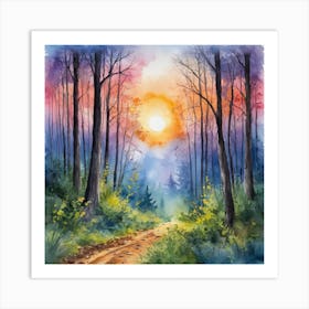 Sunset In The Woods 1 Art Print