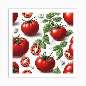 Seamless Pattern With Tomatoes And Basil Art Print