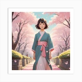 Asian Girl In Kimono Art Print